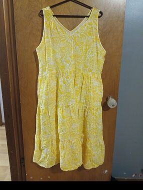 Sonoma Yellow & White V-Neck Tiered Mini Dress